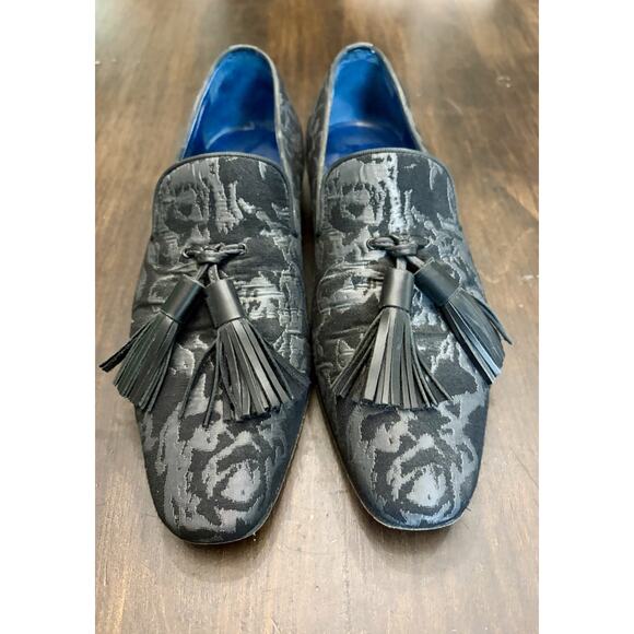 Sebastian Cruz Couture Black Jacquard Floral Loafers Tassle 40 Size 7.5 $1495 main image 5